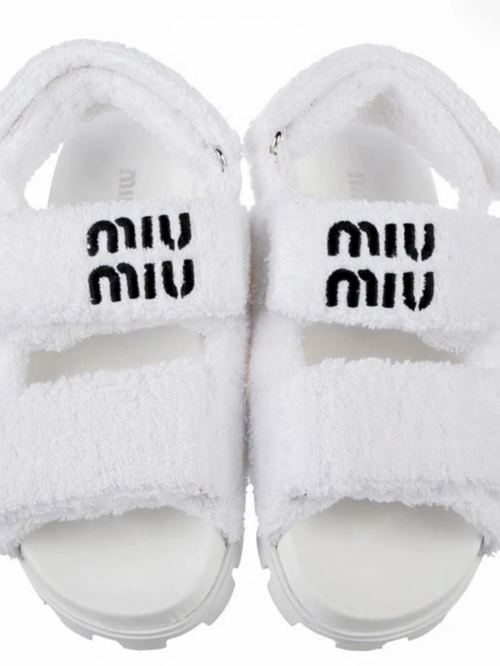 Miu Logo Terry Cloth Platform Sandals in White Like New